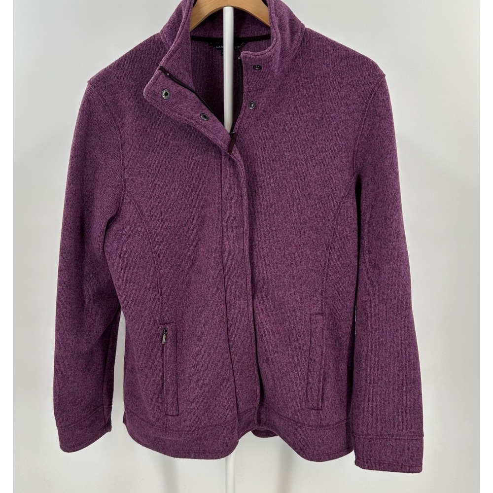Lands End Womens Purple Heather Fleece Jacket Snap Neck Full Zip Large 14-16